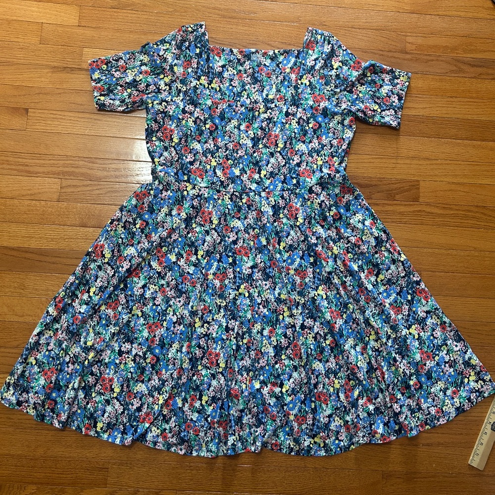 Lands End Dress Women’s Size 1X Multicolor Floral Fit N Flare Short Sleeve NWT